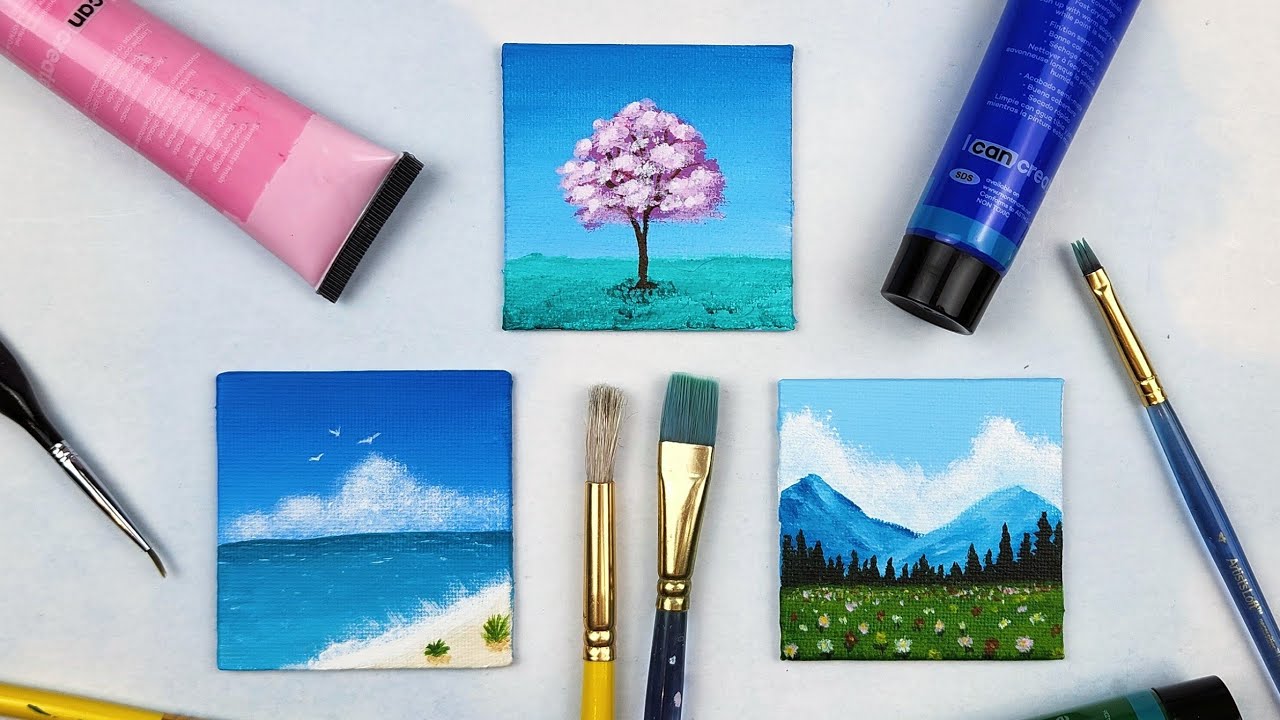 3 Acrylic Paintings on Mini Canvas | Art Ideas for Beginners