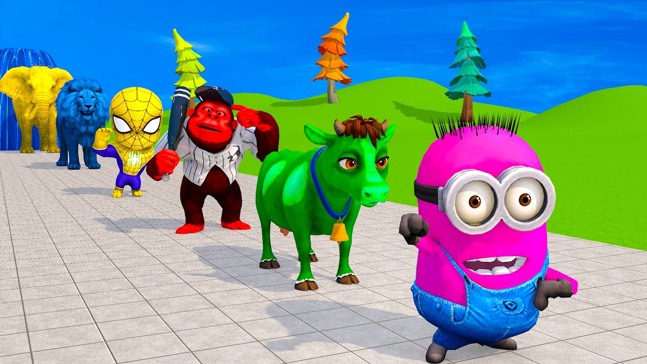 Long Slide Game With Cow Elephant Gorilla Hippopotamus Tiger 3d Animal Game Funny 3d Animals