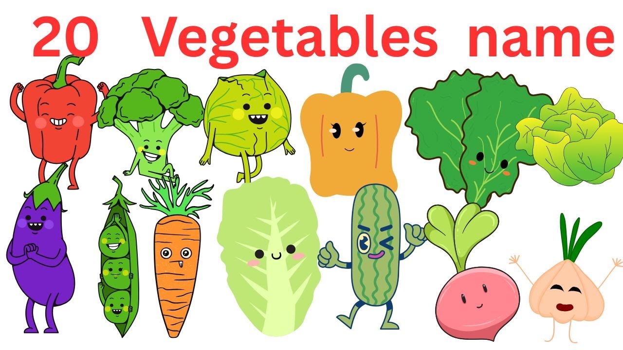 20 सब्ज़ियों के नाम सीखें | 20 Vegetable Names in English for Kids Vocabulary Learning Preschool