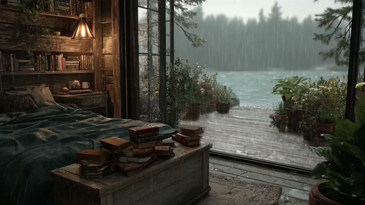 Cozy Lakeside Bedroom in the Rain 🌧️ | Relaxing Rain Sounds for Sleep, Study, and Reading