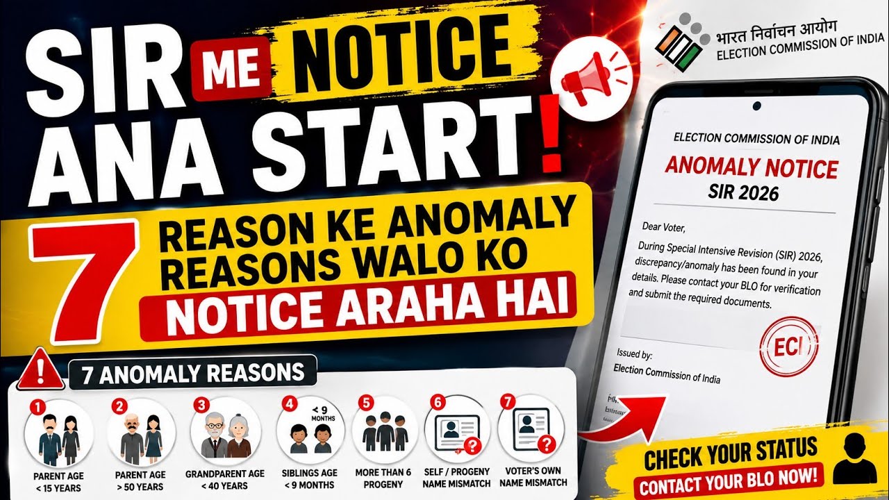 SIR Me Notice Aana Start! ⚠️ In 7 Anomaly Reasons Walo Ko ECI Notice Aa Raha Hai | SIR 2026