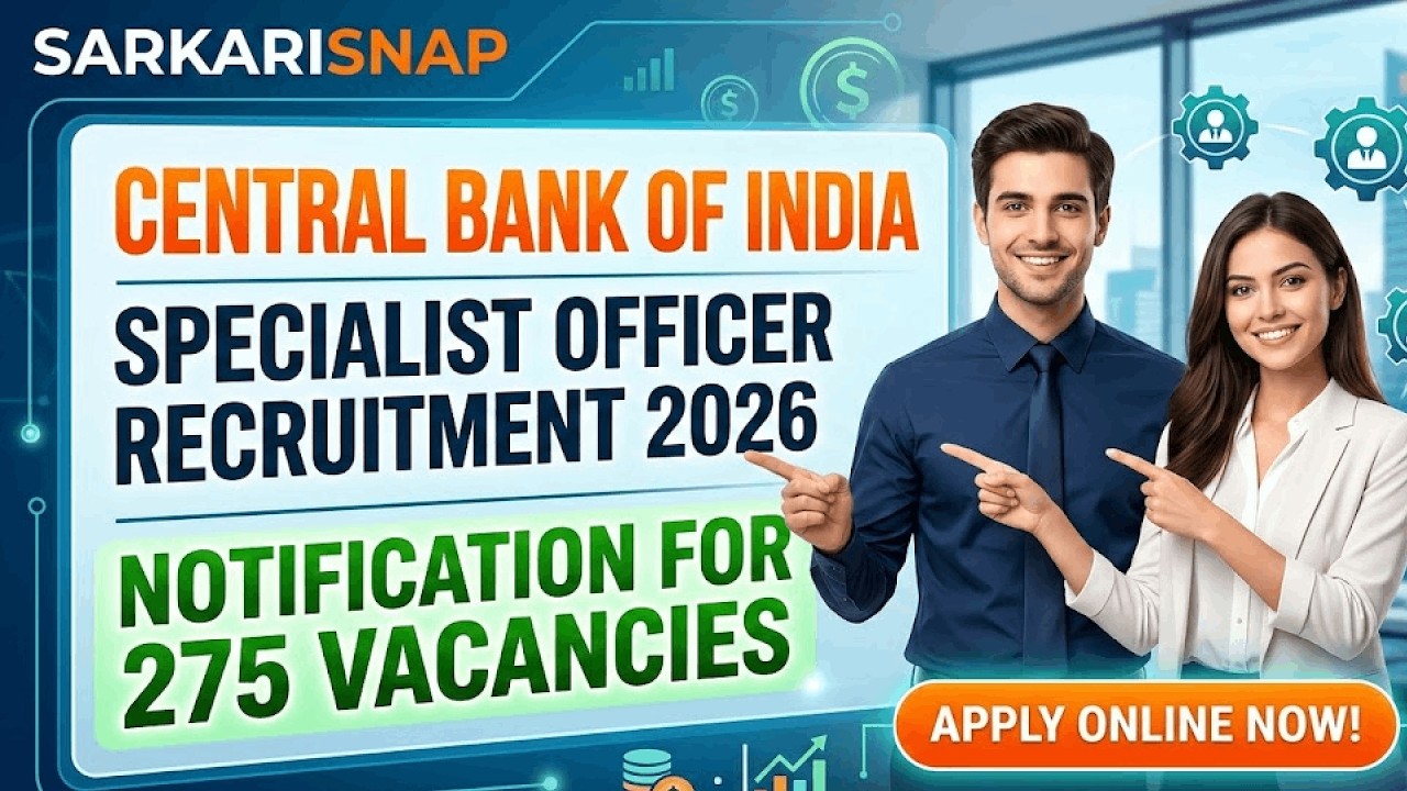 Central Bank of India SO Recruitment 2026 | 275 Specialist Officer Vacancies | Full Details