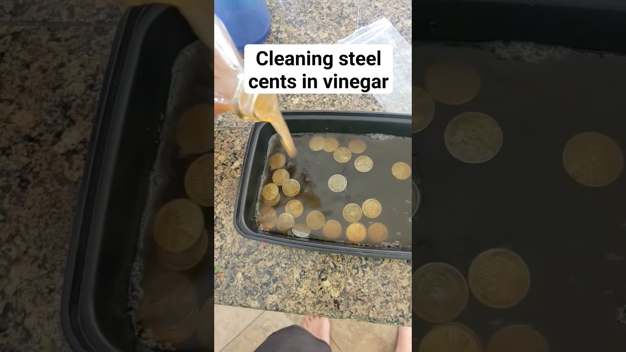 Soaking steel cents in vinegar to remove corrosion #2days #coins #money