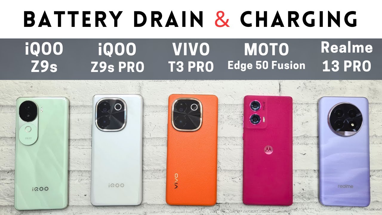 (5G) BATTERY Drain & CHARGING | VIVO T3 Pro vs iQOO Z9s Pro vs iQOO Z9s vs Realme 13 Pro vs MOTO🔥