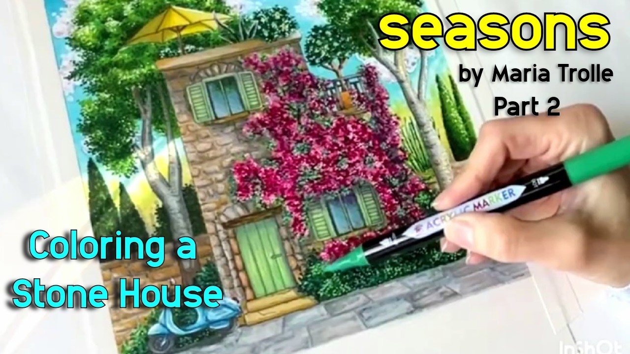 Finishing coloring an Italian Stone House With Alcohol Markers and Prisma pencils. PART 2 