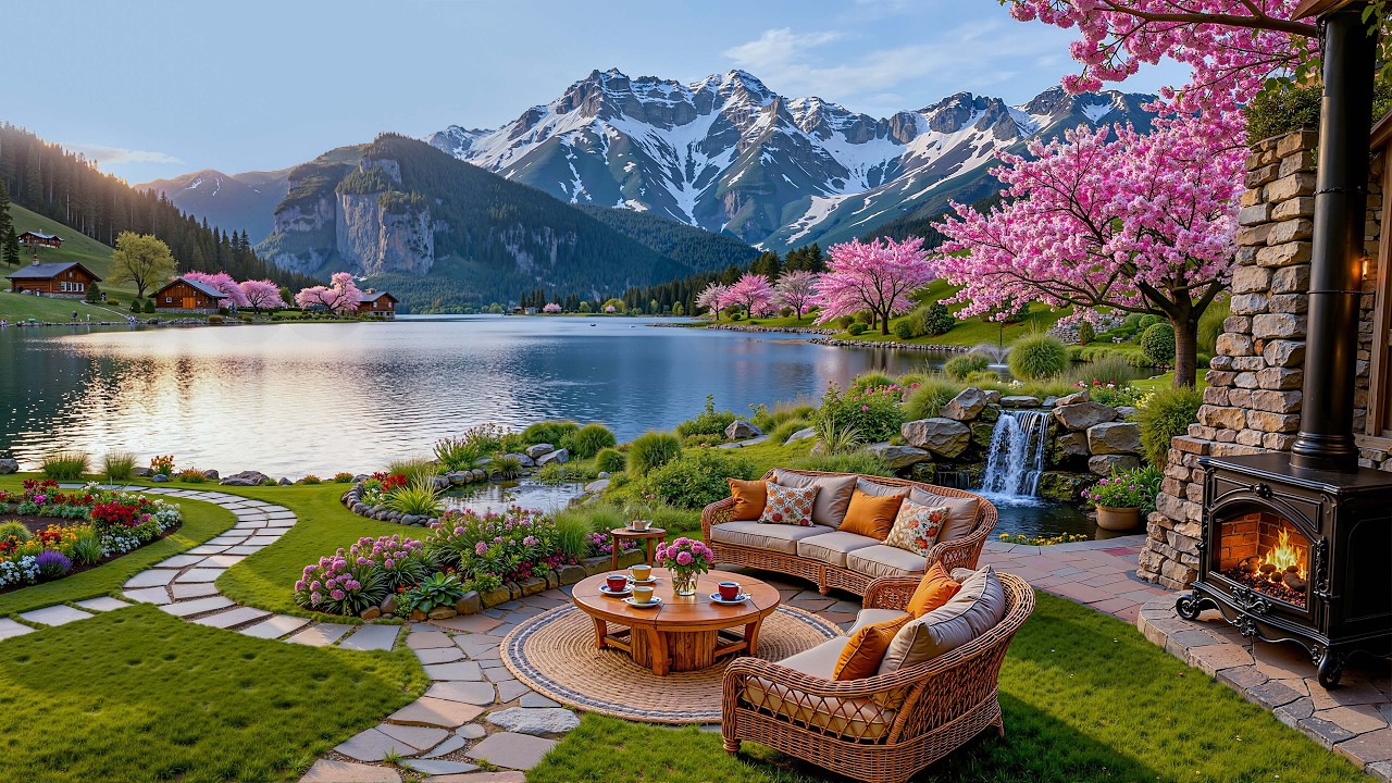 Soft Jazz Music for Good Mood 🌸 Peaceful March Spring Morning at Cozy Lakeside Coffee Ambience