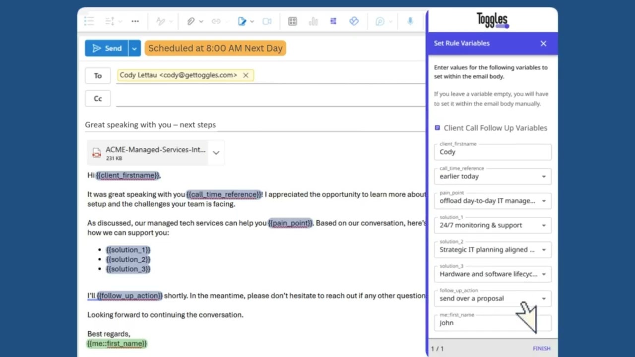 Toggles for Outlook in action