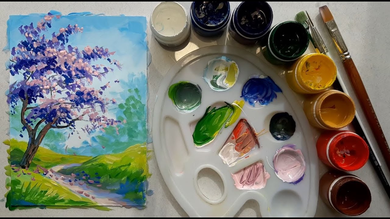 Малюємо простий весняний пейзаж/Paint spring