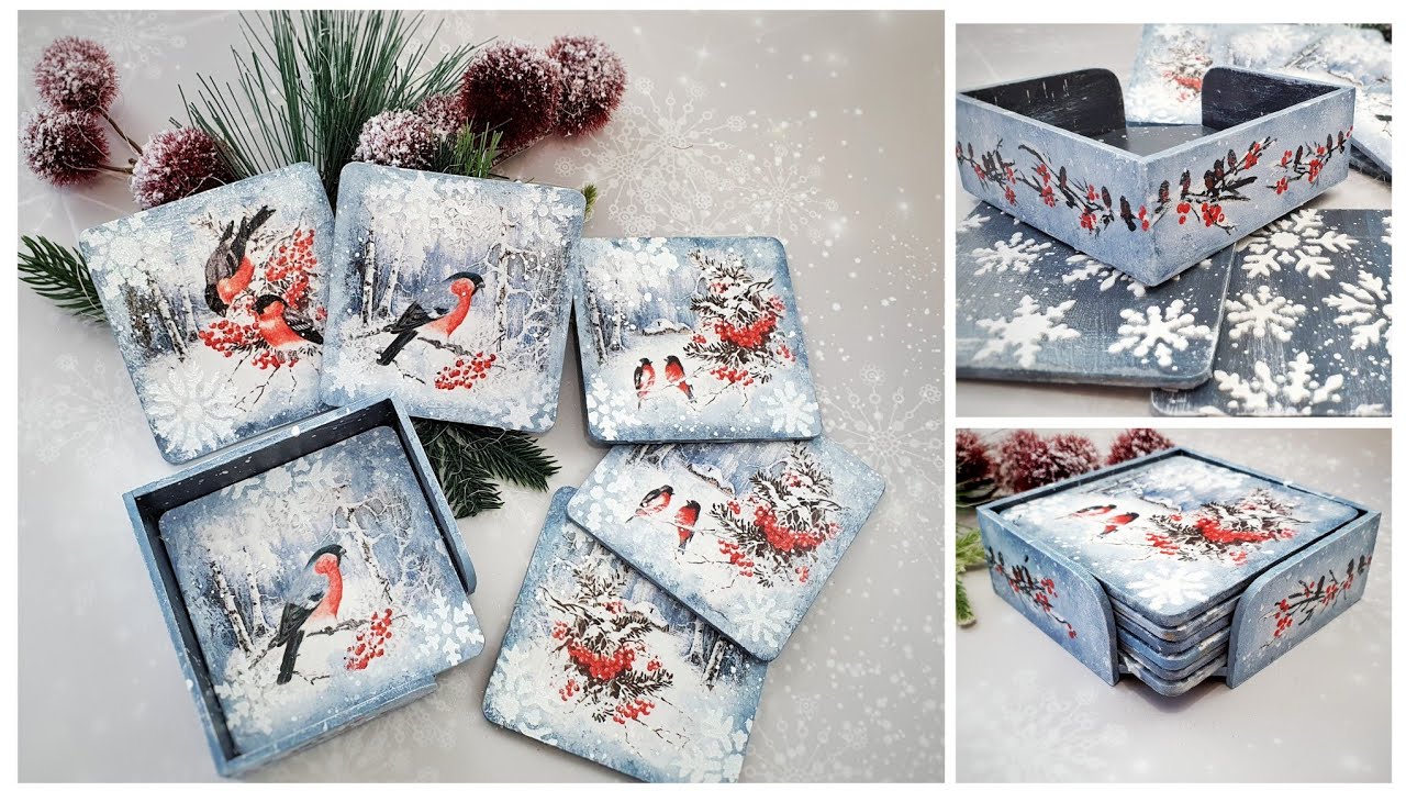 Winter mug coasters ❄ painted twigs ❄️zimowe podkładki pod kubki ❄ #decoupage ... #diy  tutorial...