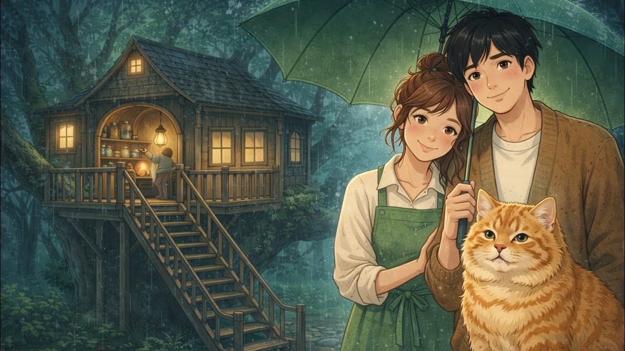 Peaceful Rainy Day in a Tree House | Ghibli Style |