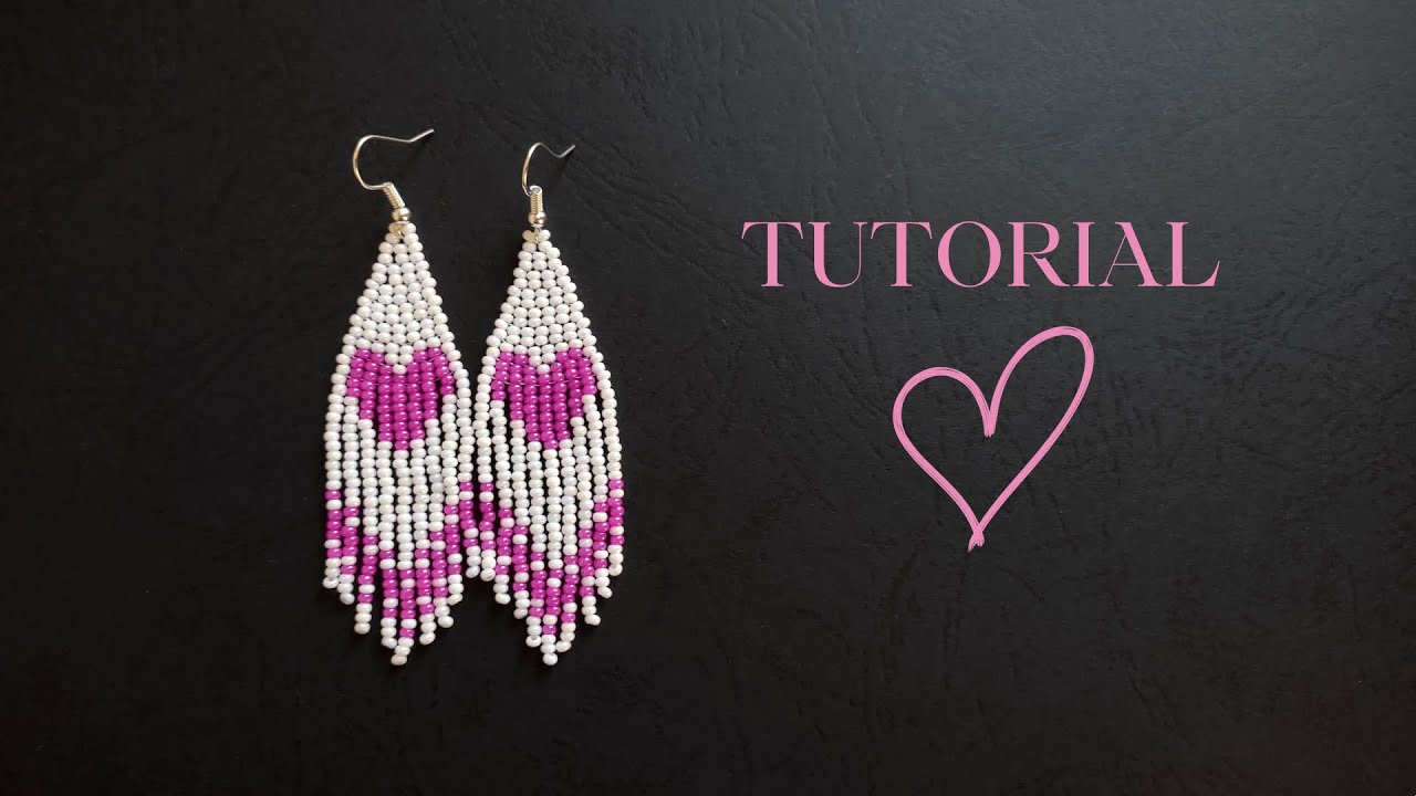 Seed Bead Earrings with Fringes, Heart Bead Earrings Tutorial Friendly for Beginners