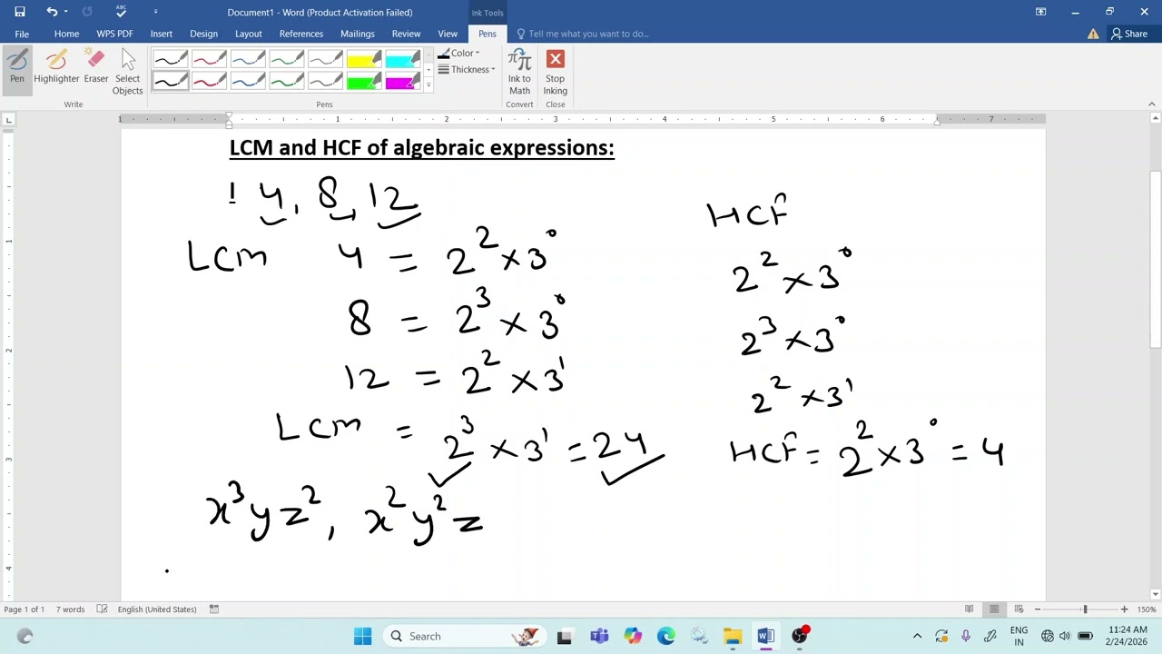 LCM HCF Algebraic expressions