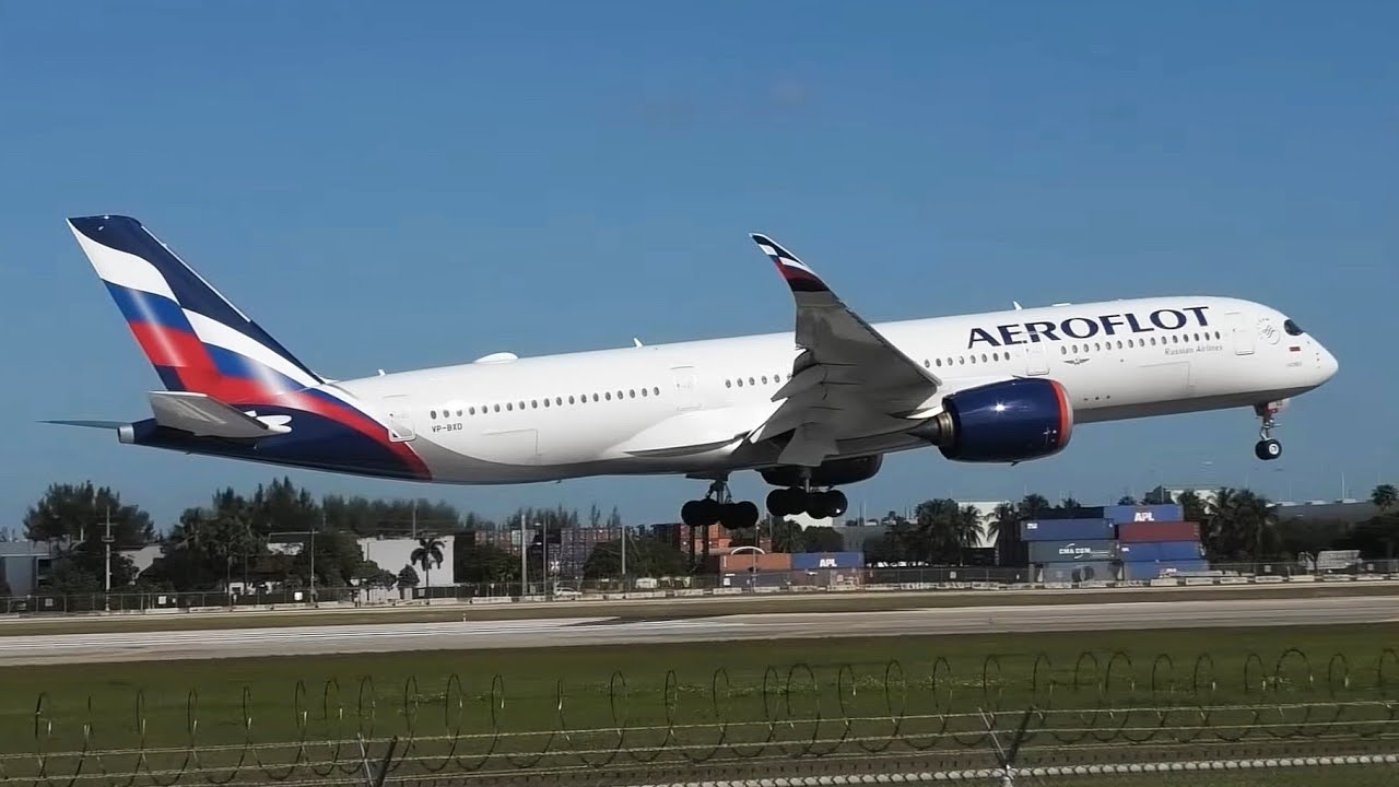 Aeroflot A350-900 arriving at Miami MIA