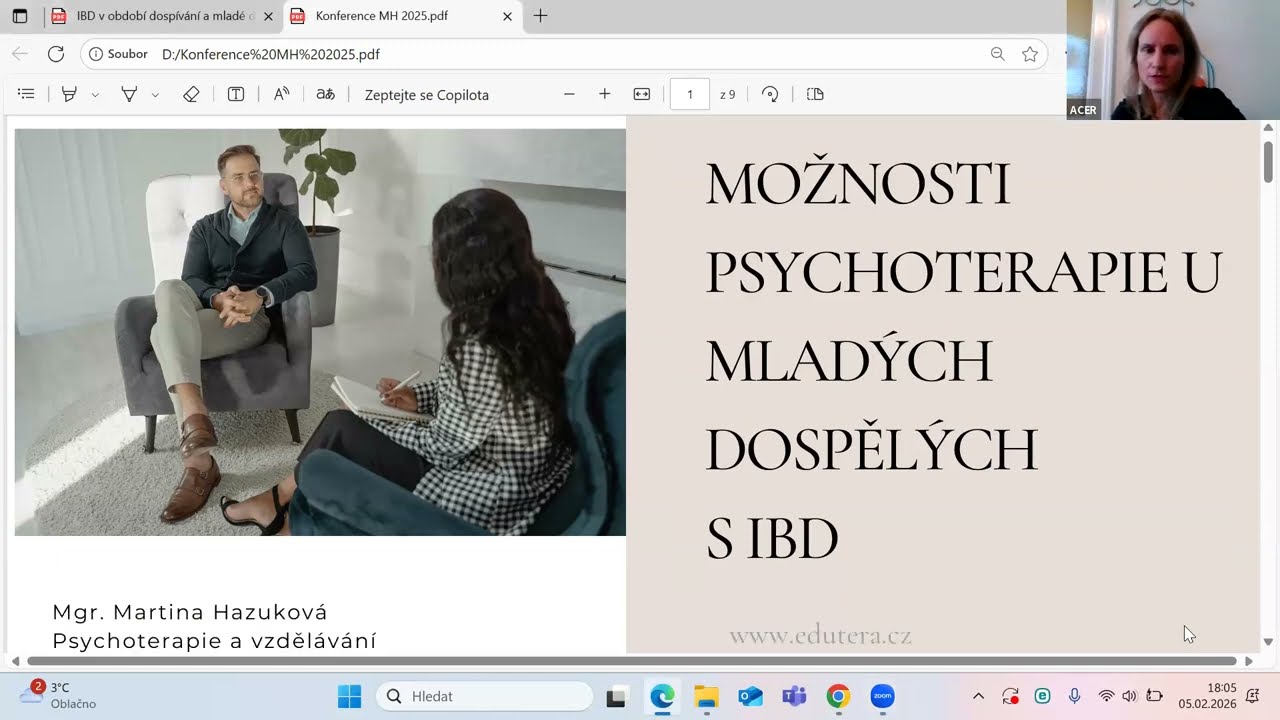 Záznam ze semináře: Možnosti psychoterapie u mladých dospělých s IBD, Mgr. Martina Hazuková