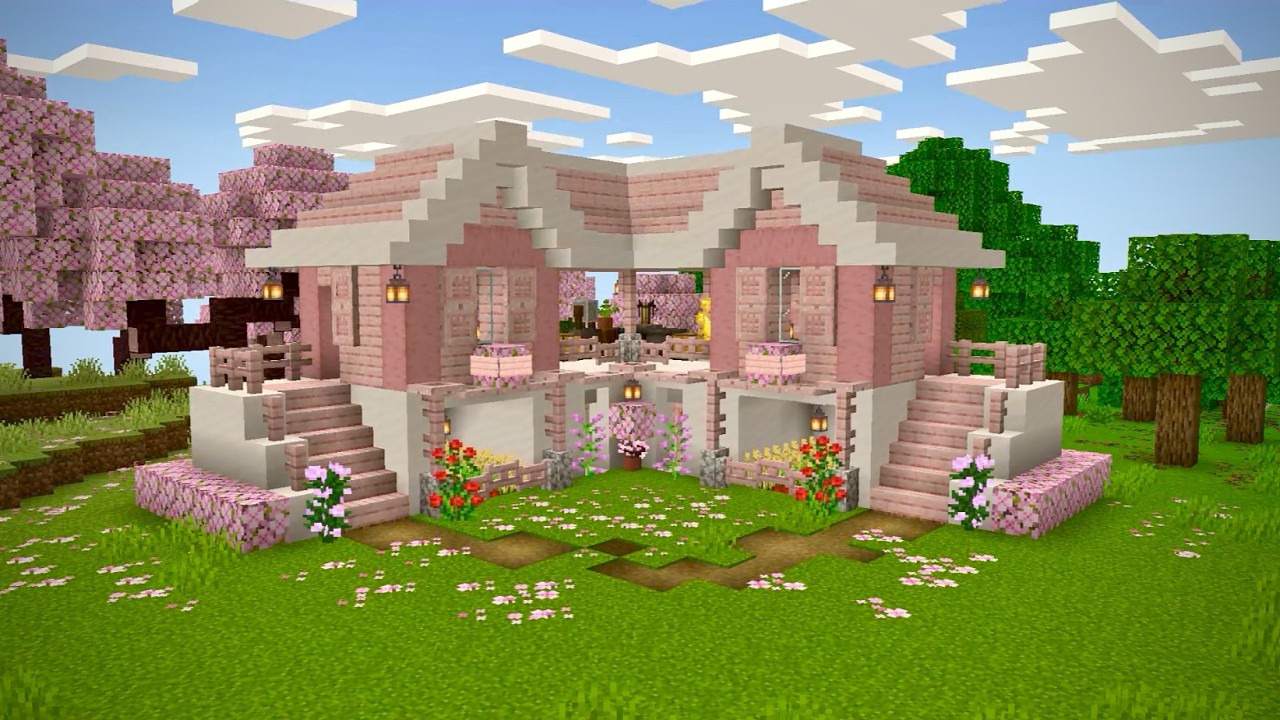 [Minecraft] How to Build a Cozy Cherry Blossom House/Tutorial 🏡🌸