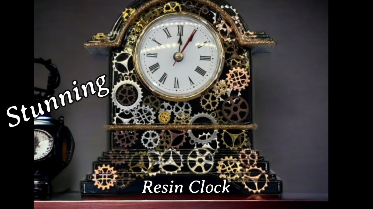 #392 Elegant Resin Clock With Gears