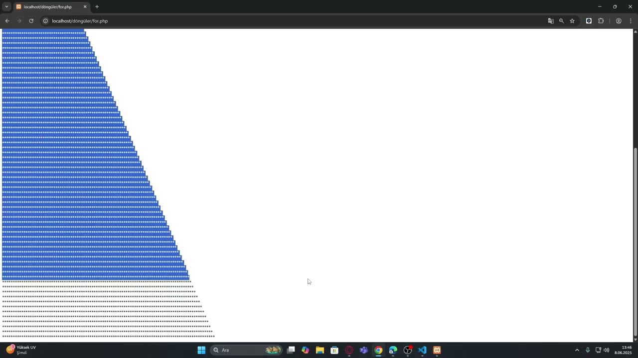 PHP ile For ve While Döngüleriyle Temel Örnekler ve Şekil Çizimi | Üçgen ve Kare Örnekleri