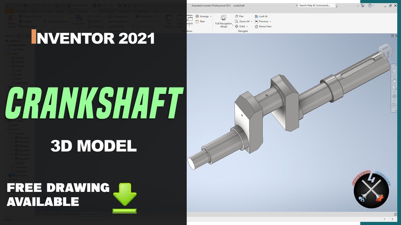 CRANKSHAFT  3D Model Tutorial | Autodesk Inventor 2021