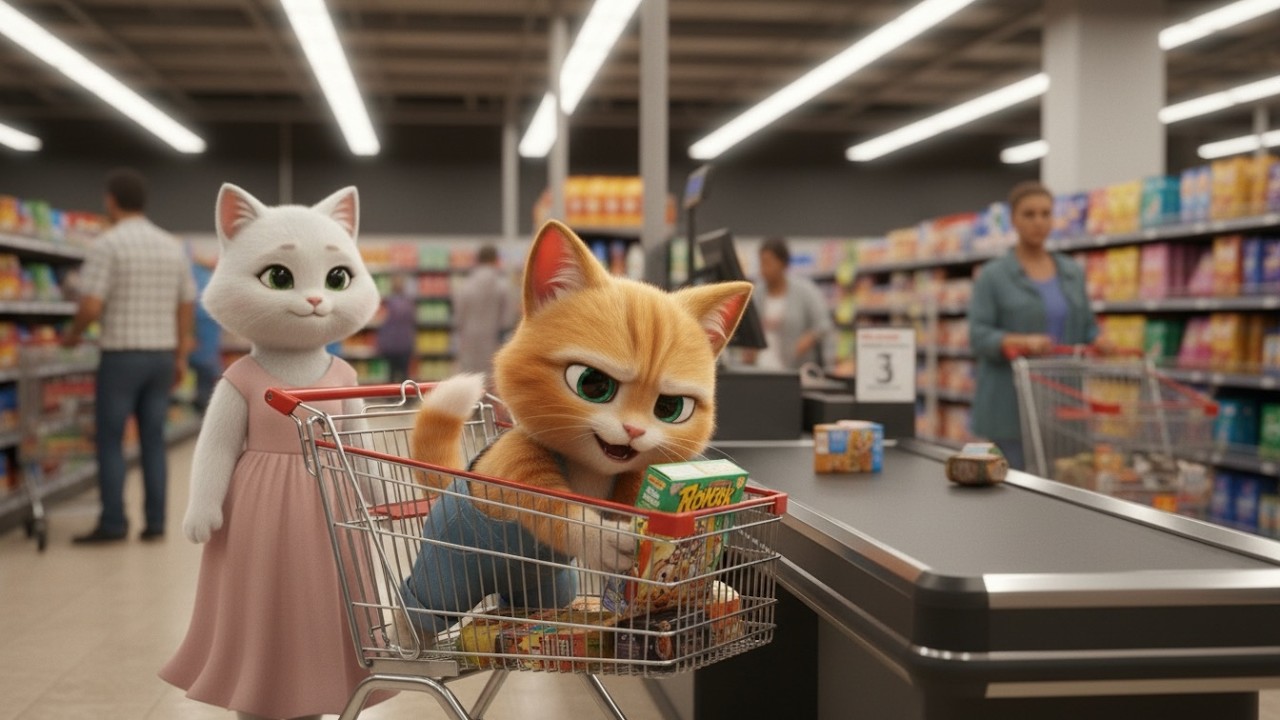 Supermarket Adventure With Mom Cat & Kitten | Cat Story