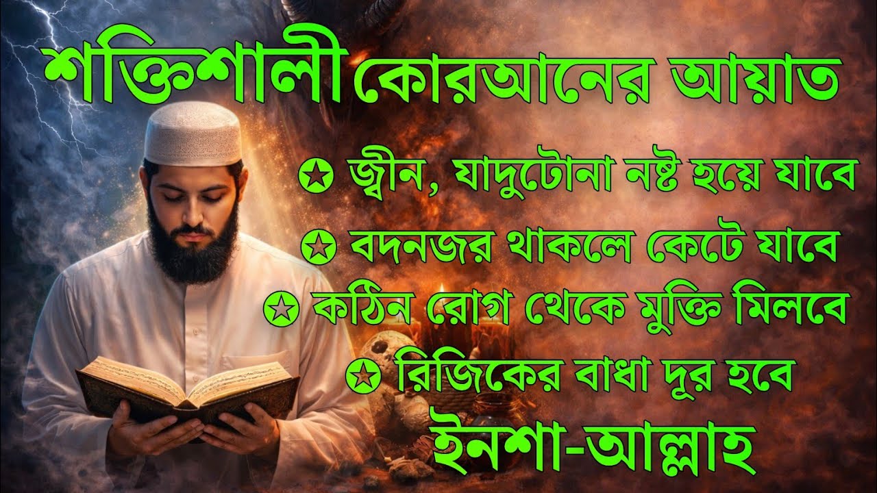 শক্তিশালী রুকাইয়া আয়াত। জ্বীন, ভূত, কালো যাদু, রোগ, দুশ্চিন্তা কেটে যাবে - POWERFUL RUQYAH AYAT |