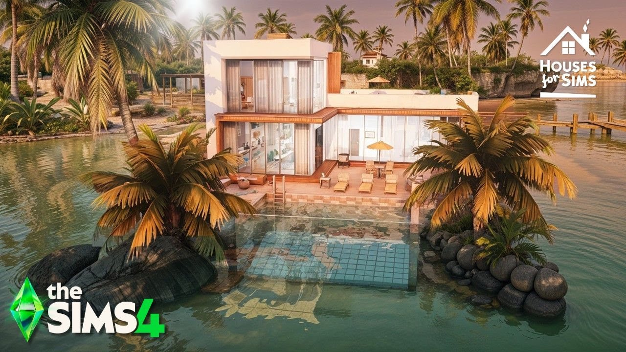 THE SIMS 4 - MODERN GLASS HOUSE - Base Game New Update -  ASMR  Relaxing Speed Build - NO CC