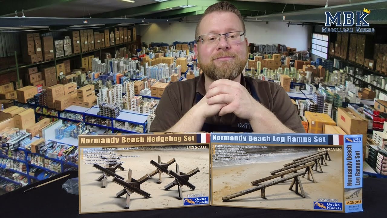 MBK packt aus #750 - 1:35 Normandy Beach Hedgehog Set & Log Ramps Set (Gecko Models 35GM0081, -0083)