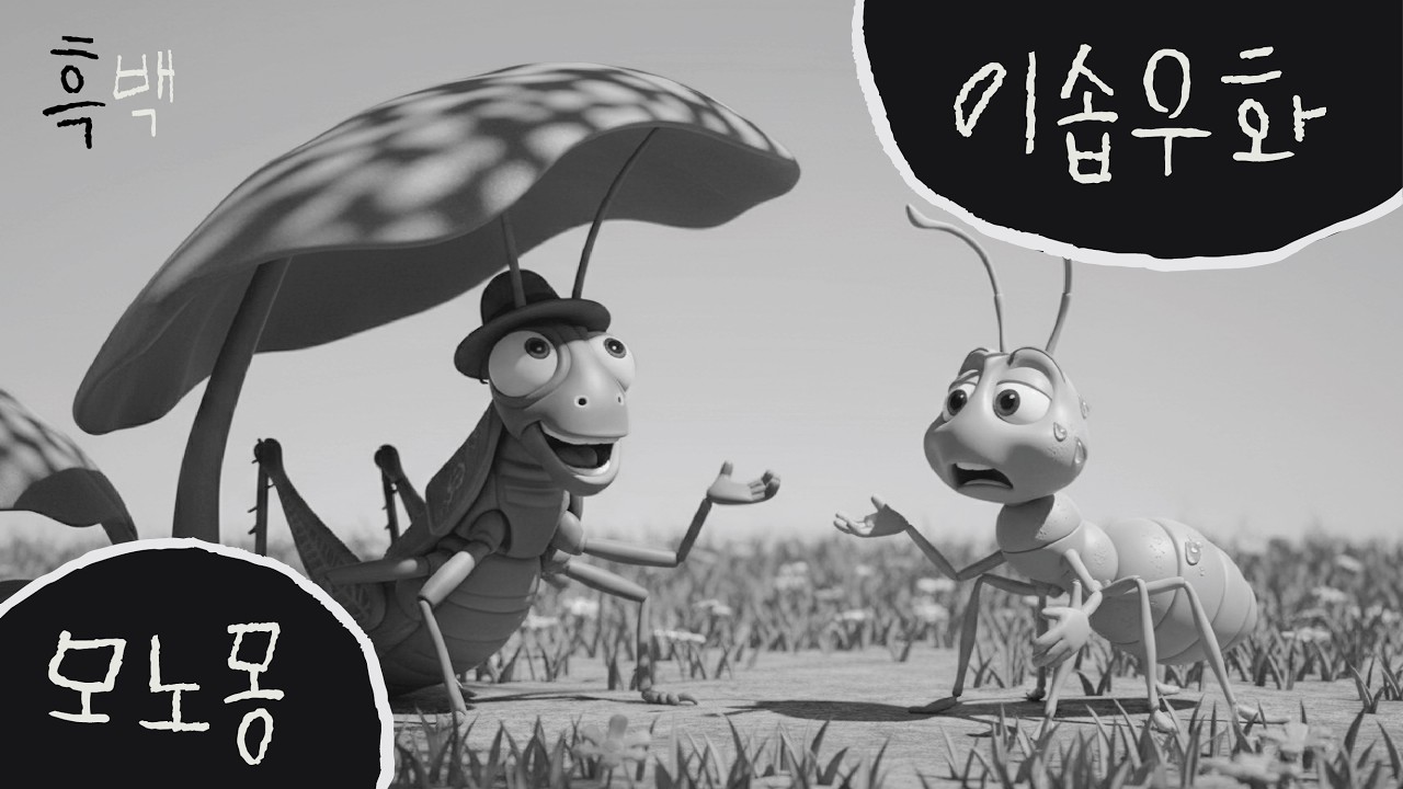 🐜 개미와 베짱이 | 흑백 저자극 영상 | 모노몽 | 이솝우화
