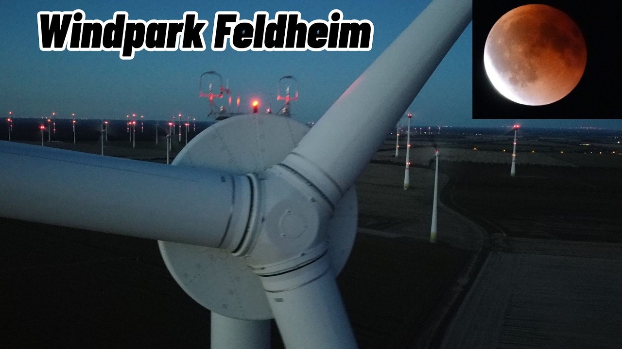 Mondfinsternis im Windpark Feldheim, Enercon E-66, E-70, E-82, E-115, E-138, E-141 / 07.09.2025