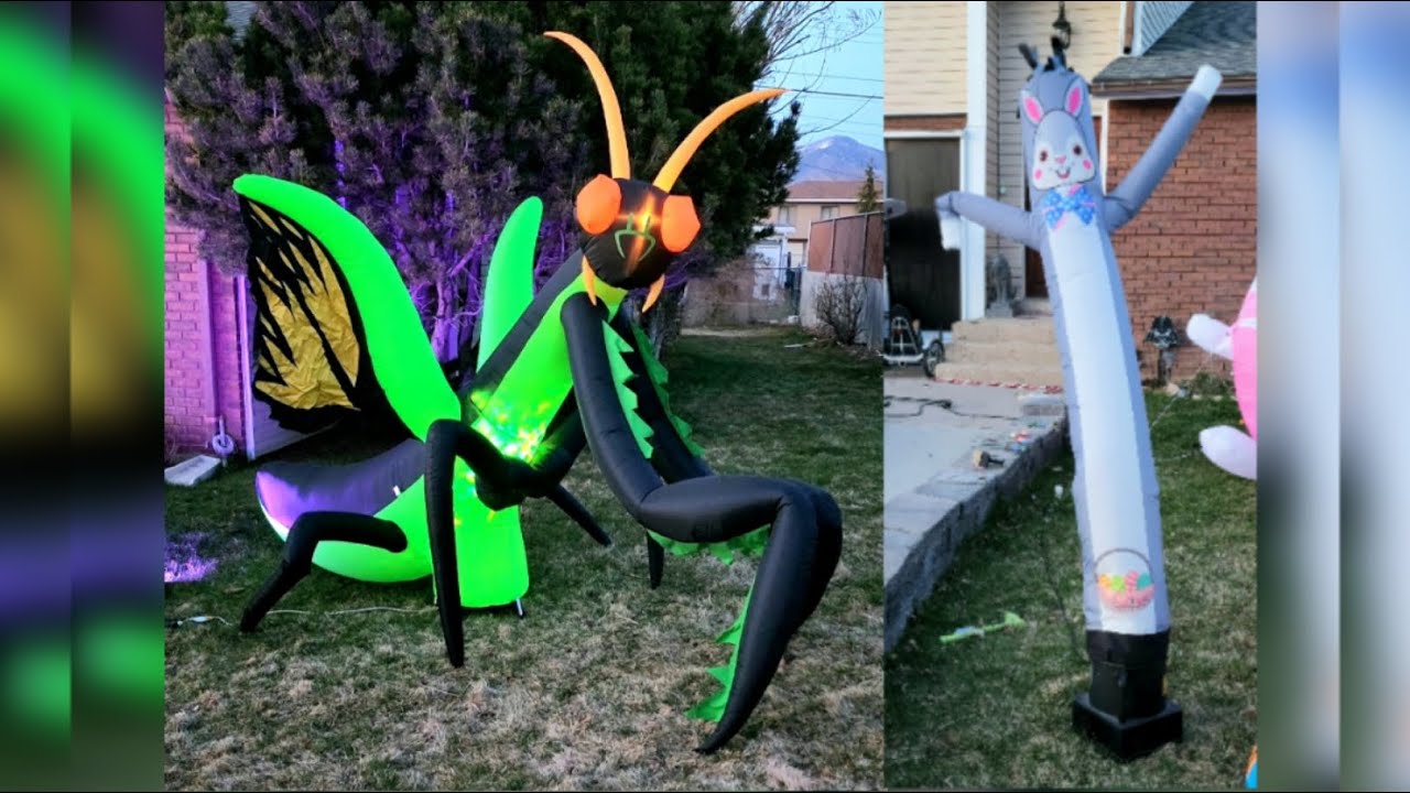 Unboxing New Easter Bunny Air Dancer and Giant Praying Mantis Inflatable!