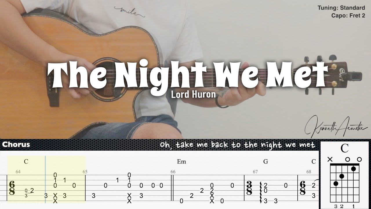 The Night We Met - Lord Huron | Fingerstyle Guitar | TAB + Chords + Lyrics