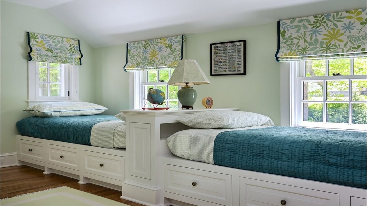 Cool Twin Bedroom Design with Double Bed for Teenage Room - Room Ideas