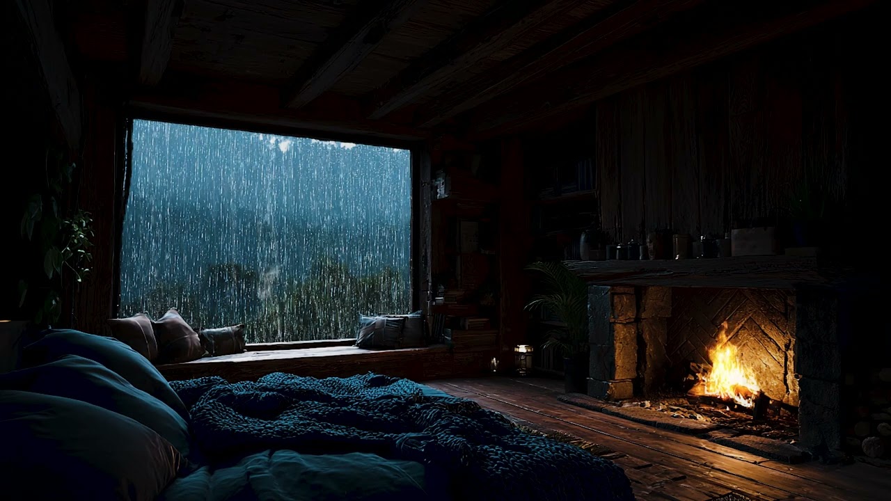 Cabin Rain Sounds 🌧 | Dark Bedroom Atmosphere for Deep Sleep & Relaxation