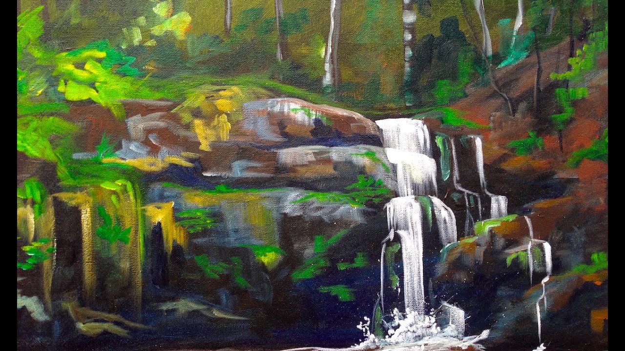 Beginner Wooded Waterfall Landscape Tutorial Acrylic | TheArtSherpa