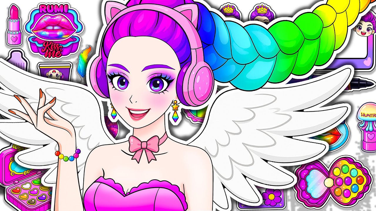 💖Paper DIY💖KPOP DEMON HUNTERS Rumi Angel colorful Hair Care + Skincare + Makeup Blind Bag Unboxing