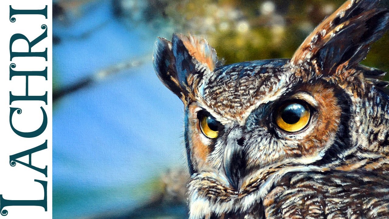 Speed Painting Great Horned Owl acrylic & airbrush photorealistic - Time Lapse demo by Lachri
