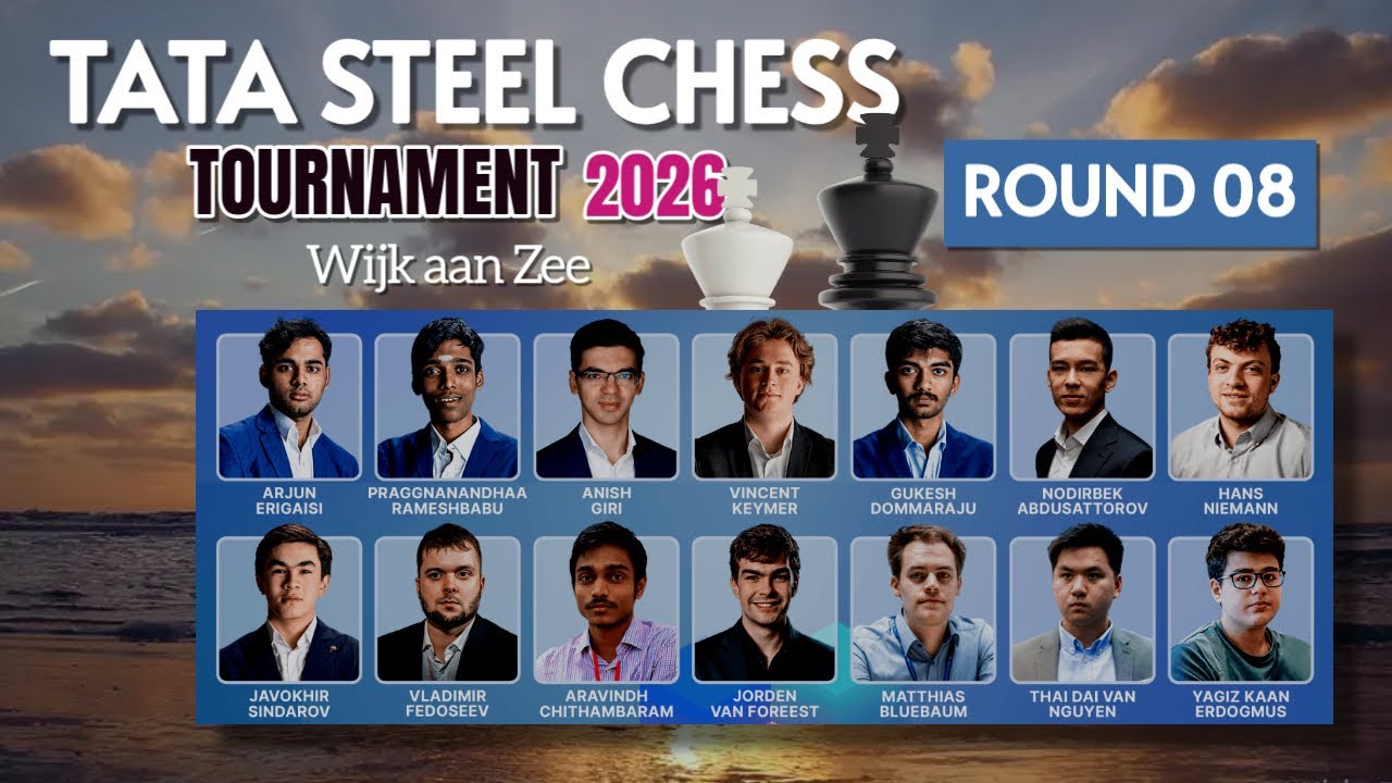 TATA STEEL CHESS 2026 | R 08 | GUKESH-ERIGAISI-SINDAROV- HANS NIEMANN-KEYMER-ABDUSATTOROV-PRAGGNANAN