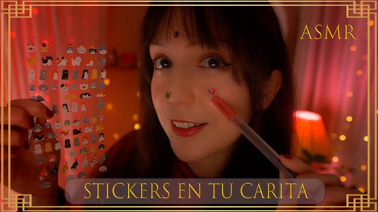⭐ASMR Наклеивание наклеек и рисование на лице [Субтитры] Личное внимание и позитивные слова