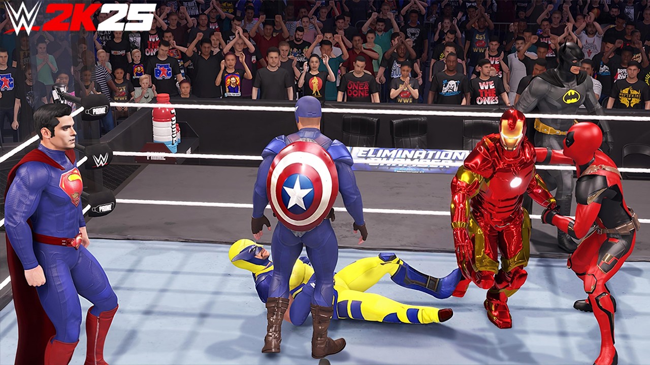 Avengers Vs X-Men Vs DC Heros | Superhero Elimination Chamber Match - WWE 2K25 PS5 [4K]