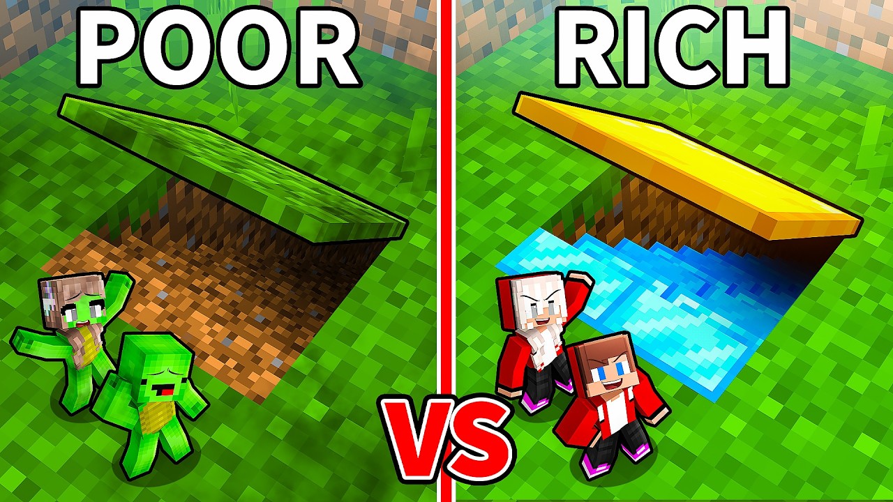 Mikey Family POOR vs JJ Family RICH TINY UNDERGROUND BASE BATTLE in Minecraft - Maizen