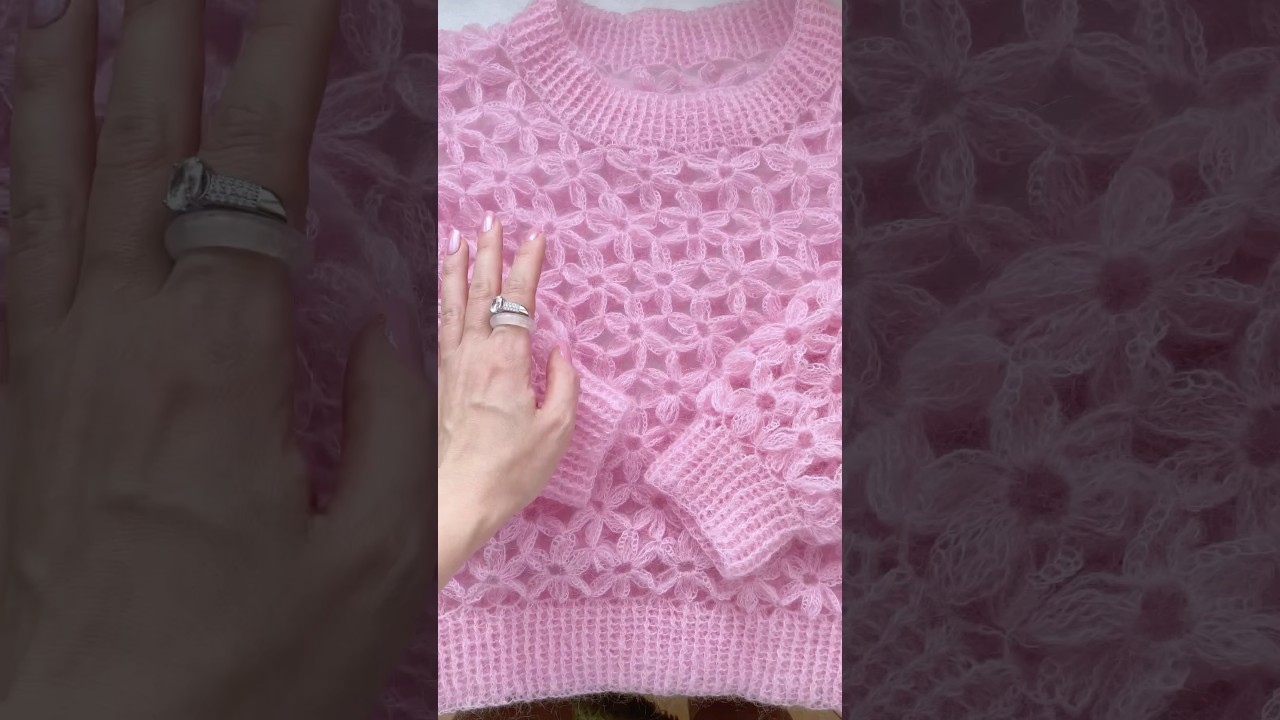 Mohair sweater 💕🌸 #crochet #design #knitting #handmade #sweater #flowers #pattern #pink #sakura