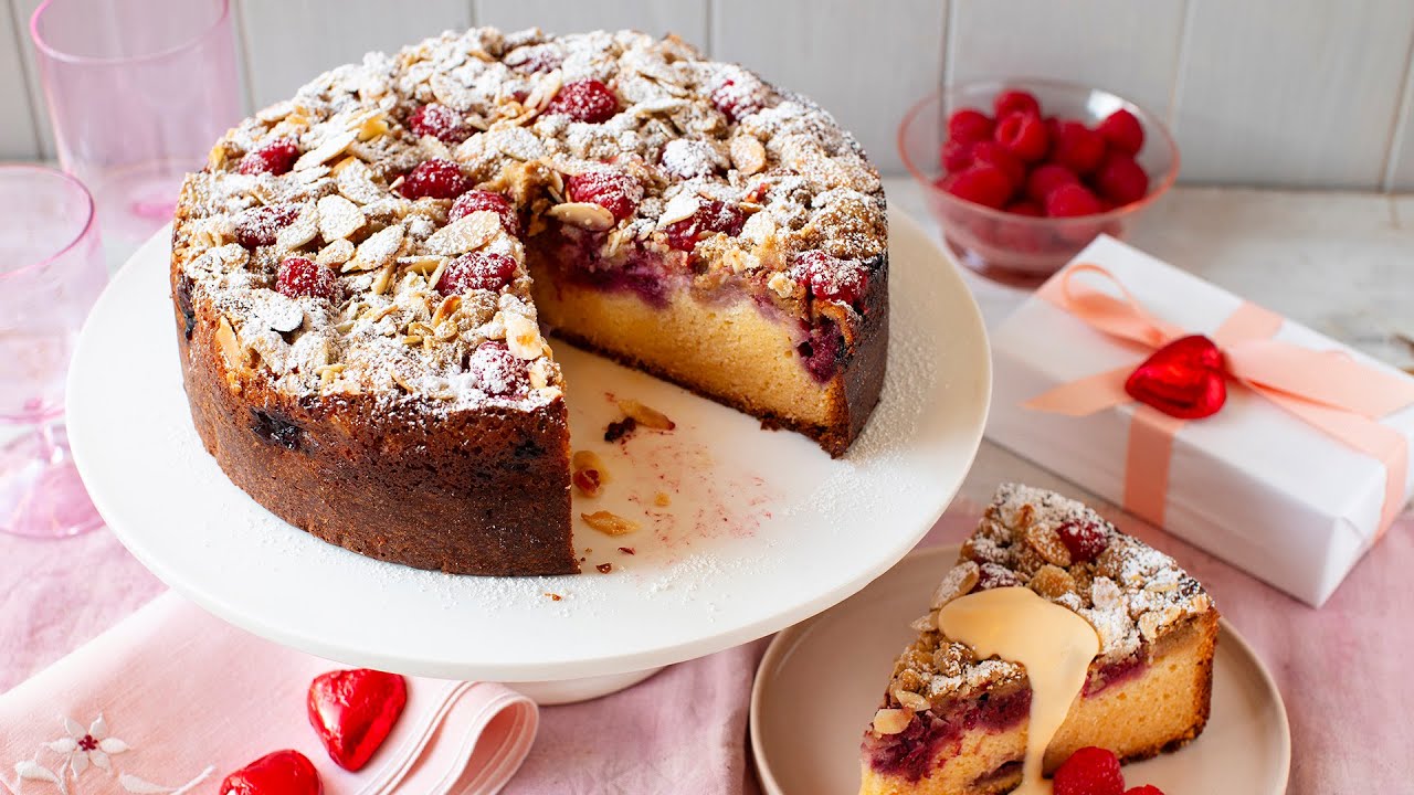 Raspberry Custard Crumble Cake