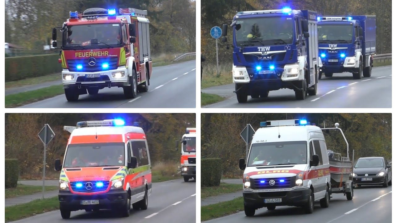 (B2Y auf Gutshof) Einsatzfahrten Feuerwehr, SEG, THW und DLRG Salzgitter zur Alarmübung in Üfingen
