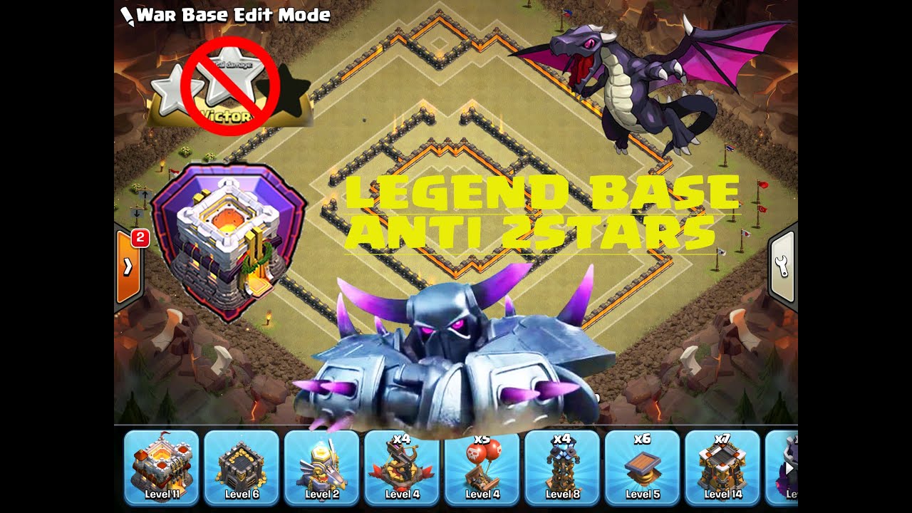 23. LEGEND TH11 NEW RING BASE - ANTI 2 STARS ALL STRATEGY TROOPHY/WARCLANS - CLASH OF CLANS