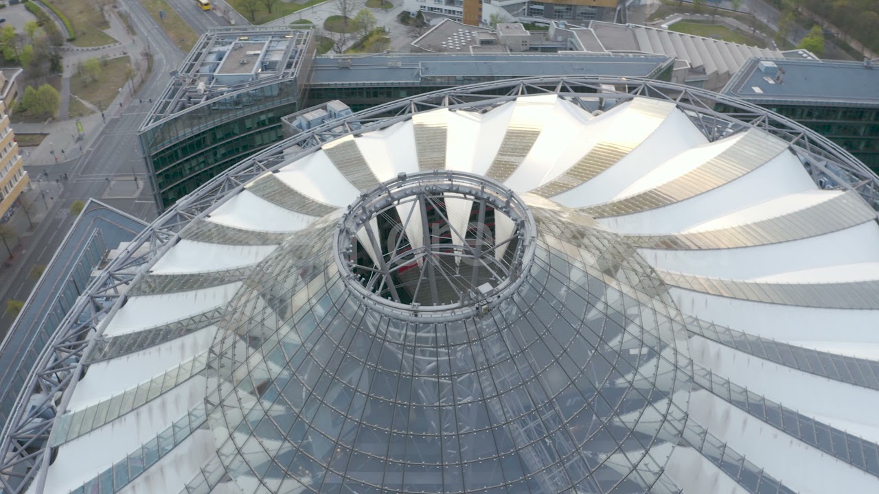 Sonycenter Berlin Germany Aerial Drone Stock Footage 3