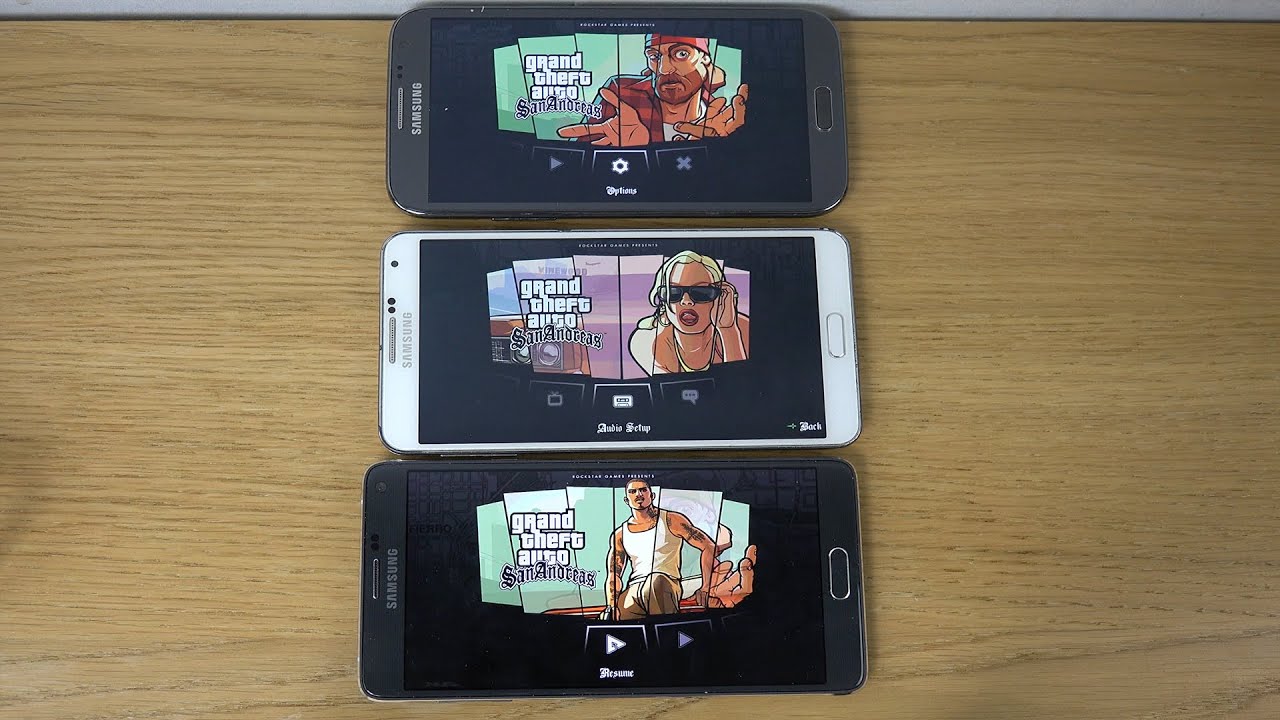 GTA San Andreas Samsung Galaxy Note 4 vs. Samsung Galaxy Note 3 vs. Samsung Galaxy Note 2 Gameplay