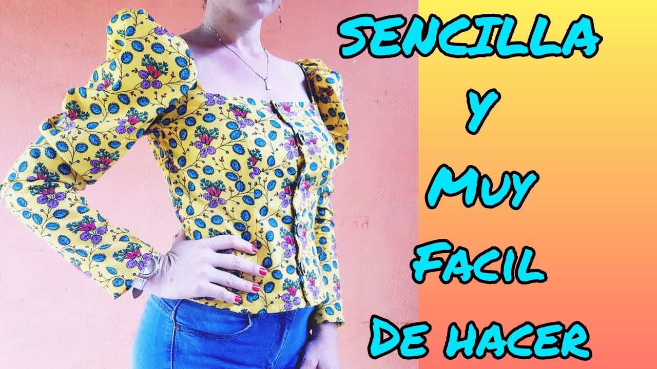 Blusa Escote Cuadrado con Botones y Manga Abullonada