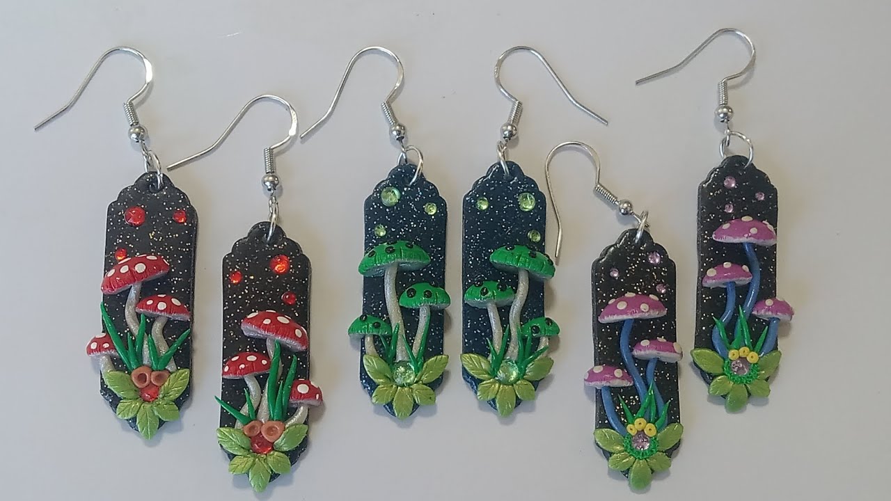 Polymer Clay Earrings Tutorial, Enchanted Mushroom Design #polymerclayearrings #polymerclayjewelry