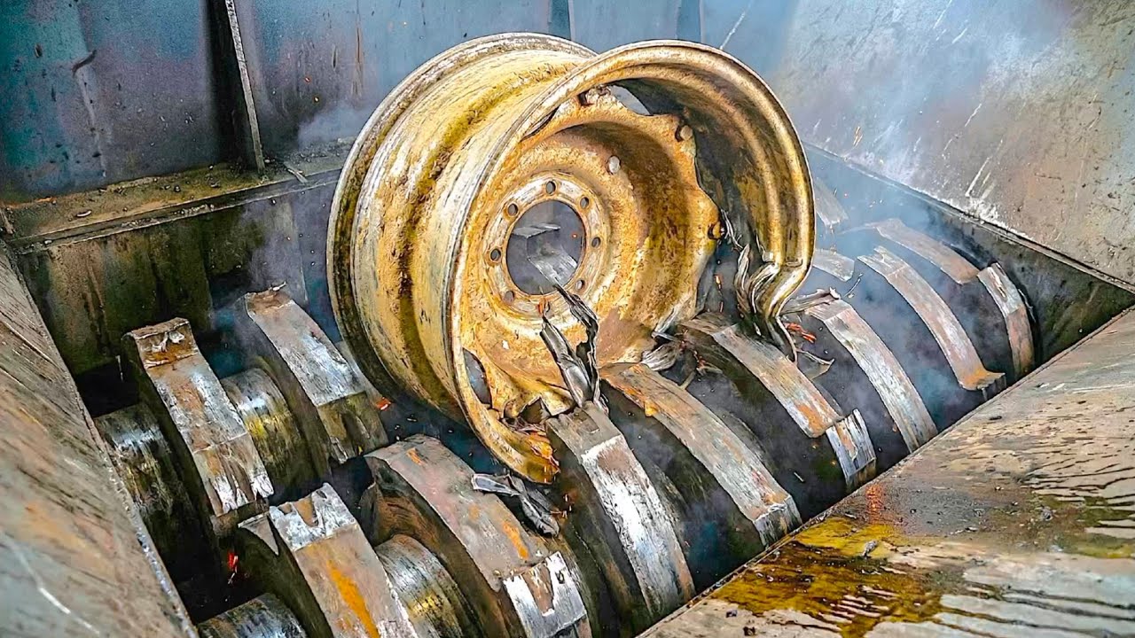 Extreme Metal Shredding Machine vs Metal Tyre Rim! Most Insane Shredder moment 