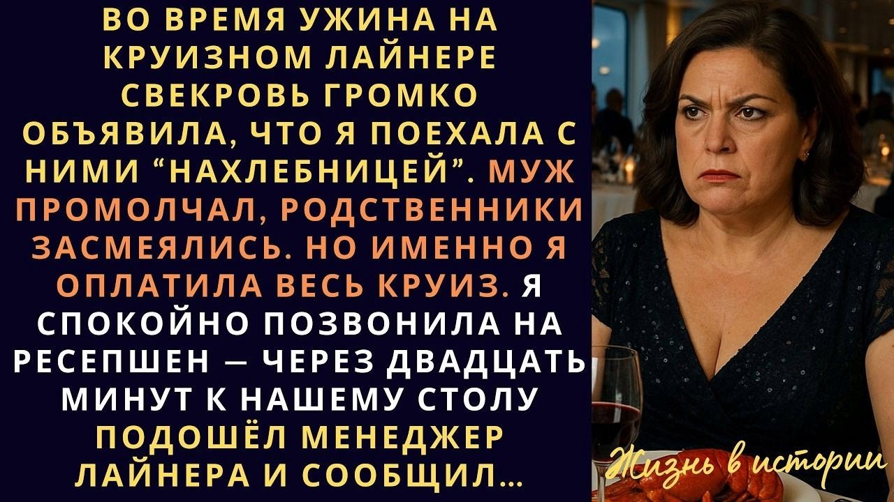 Во время ужина на круизном лайнере свекровь громко объявила, что я поехала с ними нахлебницей