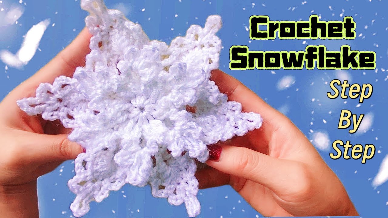 Вязание крючком снежинки шаг за шагом ❄️ | Простой рождественский проект по вязанию крючком | Уро...